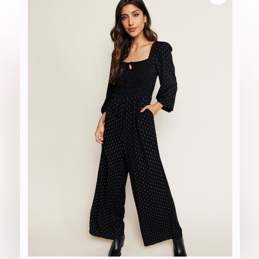 ABLE Marion Smocked Jumpsuit Black Diamond Dot size M